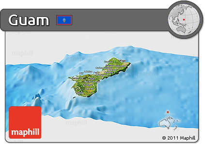 Satellite Panoramic Map of Guam, physical outside