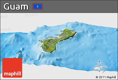 Satellite Panoramic Map of Guam, physical outside