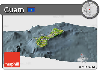 Satellite Panoramic Map of Guam, semi-desaturated