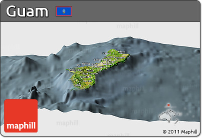 Satellite Panoramic Map of Guam, semi-desaturated