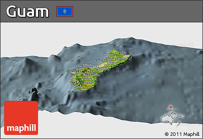 Satellite Panoramic Map of Guam, semi-desaturated