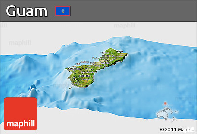 Satellite Panoramic Map of Guam, shaded relief outside