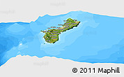 Satellite Panoramic Map of Guam, single color outside, bathymetry sea
