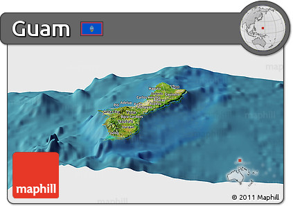 Satellite Panoramic Map of Guam, single color outside