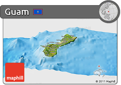 Satellite Panoramic Map of Guam, single color outside, shaded relief sea