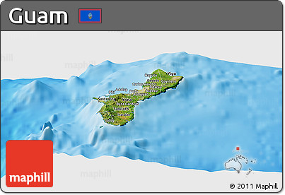 Satellite Panoramic Map of Guam, single color outside, shaded relief sea