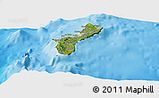 Satellite Panoramic Map of Guam, single color outside, shaded relief sea