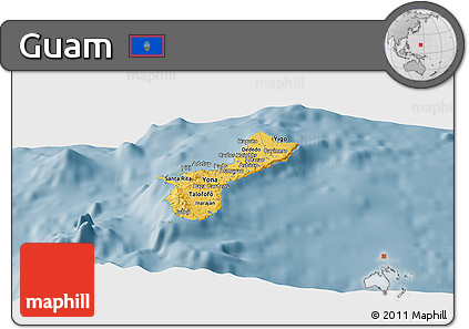 Savanna Style Panoramic Map of Guam, single color outside