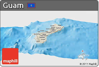 Shaded Relief Panoramic Map of Guam