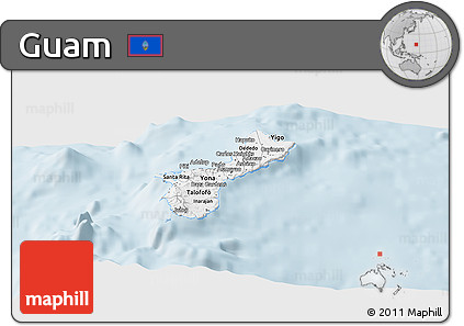 Silver Style Panoramic Map of Guam