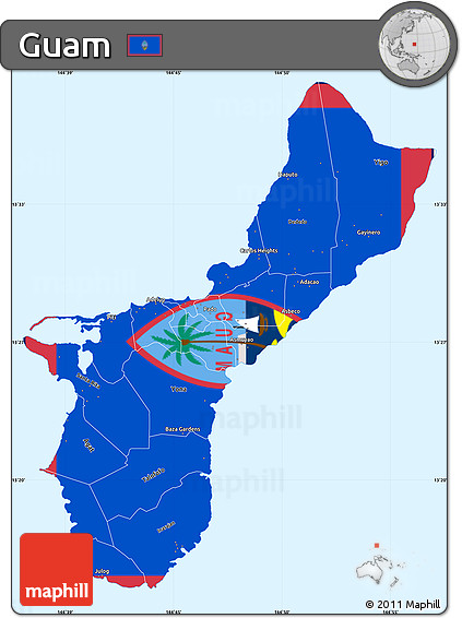Flag Simple Map of Guam, single color outside, borders and labels, flag rotated