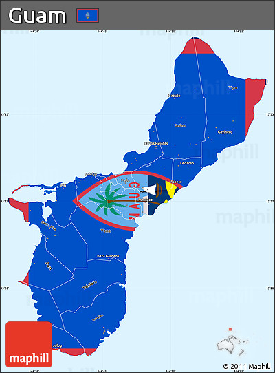 Flag Simple Map of Guam, single color outside, borders and labels, flag rotated