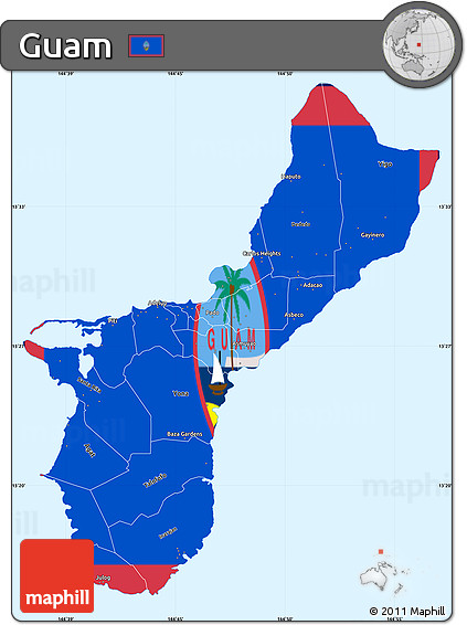Flag Simple Map of Guam, single color outside, borders and labels