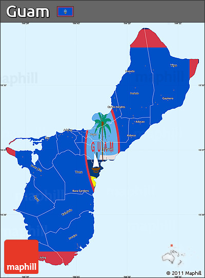 Flag Simple Map of Guam, single color outside, borders and labels