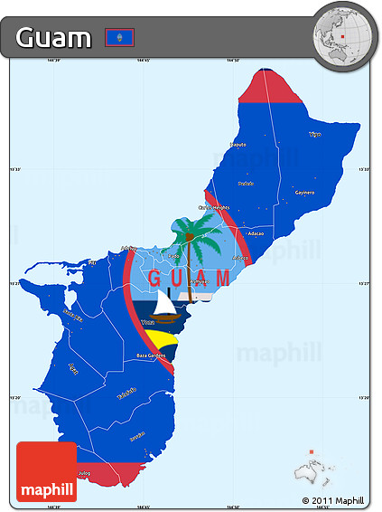 Flag Simple Map of Guam, single color outside, flag centered