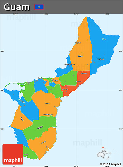 Political Simple Map of Guam, single color outside, borders and labels