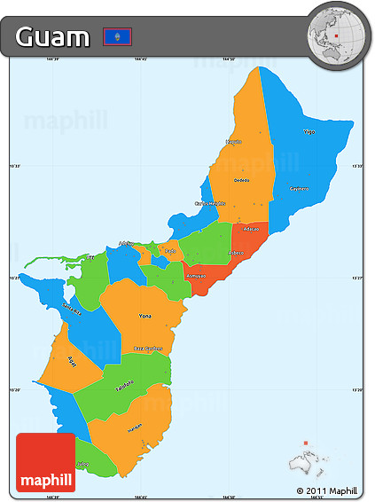 Political Simple Map of Guam, single color outside