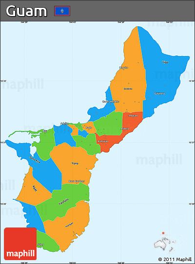 Political Simple Map of Guam, single color outside
