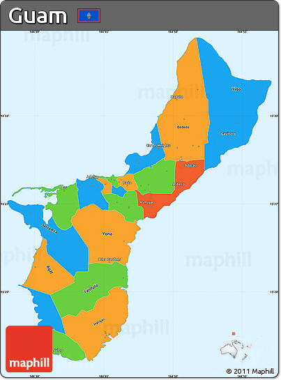 Political Simple Map of Guam, single color outside