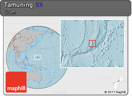 Gray Location Map of Tamuning, hill shading