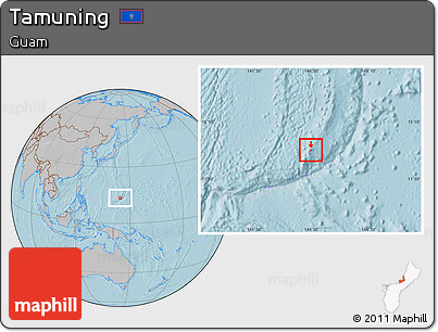 Gray Location Map of Tamuning, hill shading