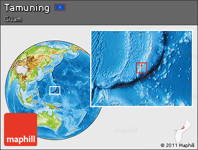 Physical Location Map of Tamuning, highlighted country, within the entire country