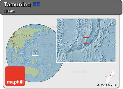 Savanna Style Location Map of Tamuning, hill shading