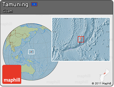 Savanna Style Location Map of Tamuning, hill shading