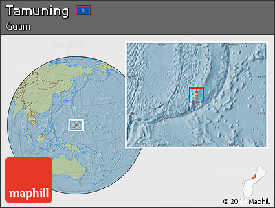 Savanna Style Location Map of Tamuning, hill shading