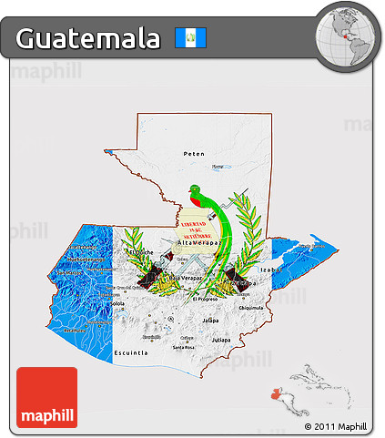 Flag 3D Map of Guatemala, flag centered