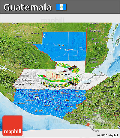 Flag 3D Map of Guatemala, satellite outside, bathymetry sea, flag rotated