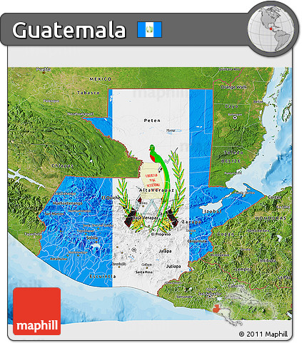 Flag 3D Map of Guatemala, satellite outside, bathymetry sea