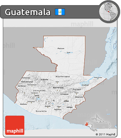 Gray 3D Map of Guatemala, single color outside