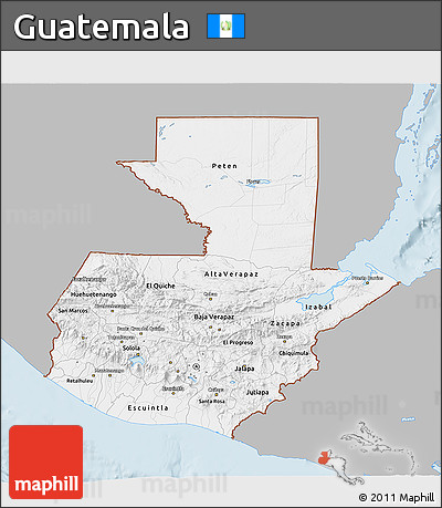 Gray 3D Map of Guatemala, single color outside