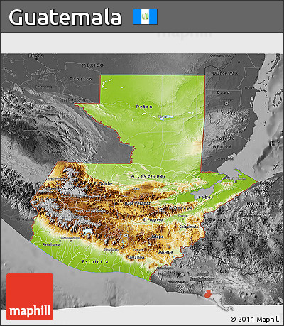 Physical 3D Map of Guatemala, darken, desaturated