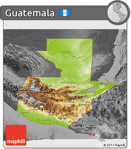 Physical 3D Map of Guatemala, darken, desaturated