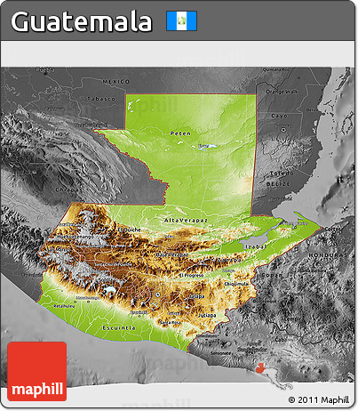 Physical 3D Map of Guatemala, darken, desaturated