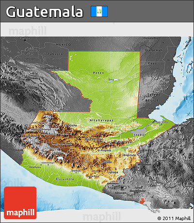 Physical 3D Map of Guatemala, darken, desaturated, land only