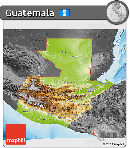 Physical 3D Map of Guatemala, darken, desaturated, land only