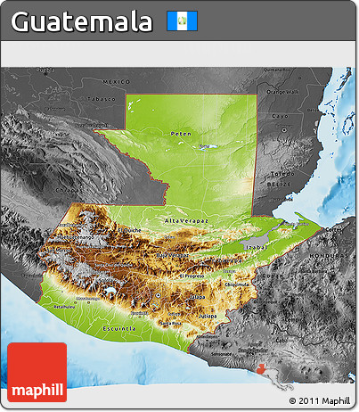 Physical 3D Map of Guatemala, darken, desaturated, land only