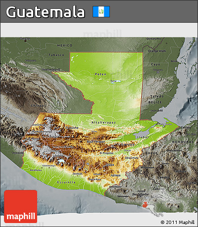 Physical 3D Map of Guatemala, darken, semi-desaturated