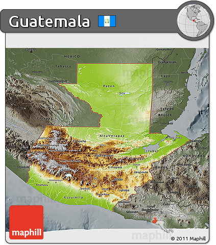 Physical 3D Map of Guatemala, darken, semi-desaturated