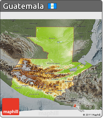 Physical 3D Map of Guatemala, darken, semi-desaturated