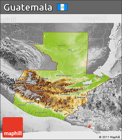 Physical 3D Map of Guatemala, desaturated