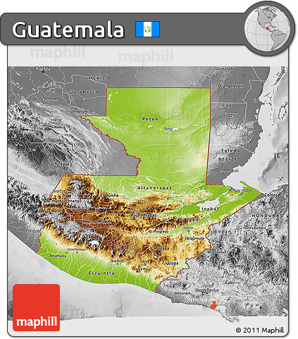 Physical 3D Map of Guatemala, desaturated