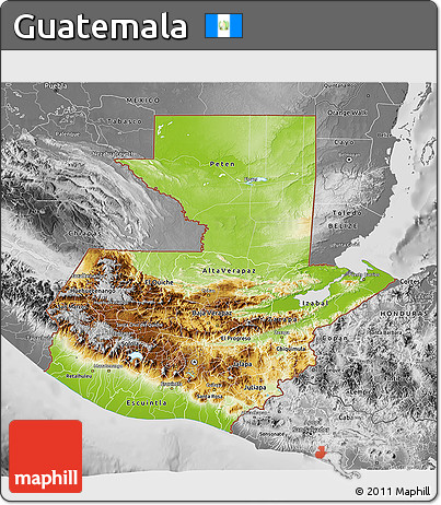 Physical 3D Map of Guatemala, desaturated