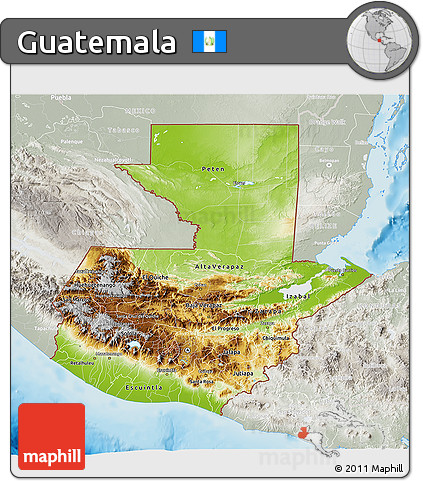 Physical 3D Map of Guatemala, lighten, semi-desaturated, land only