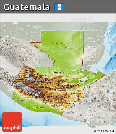 Physical 3D Map of Guatemala, lighten, semi-desaturated, land only