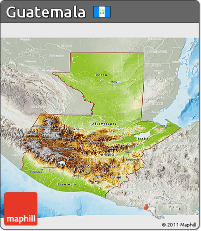 Physical 3D Map of Guatemala, lighten, semi-desaturated, land only