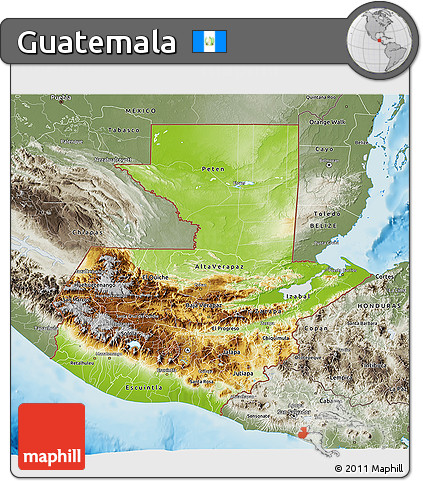 Physical 3D Map of Guatemala, semi-desaturated, land only